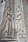 Angkor Wat temple, the fourth enclosure, the bas reliefs of the west gopura, superbly preserved devatas, either individually or in groups of two or three, amongst the finest in the monument. 